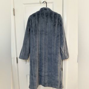 Cozy queen slate blue faux fur long coat